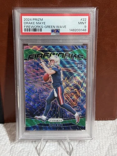 2024 Prizm Drake Maye Fireworks Green Wave #22 PSA 9 Mint RC Patriots