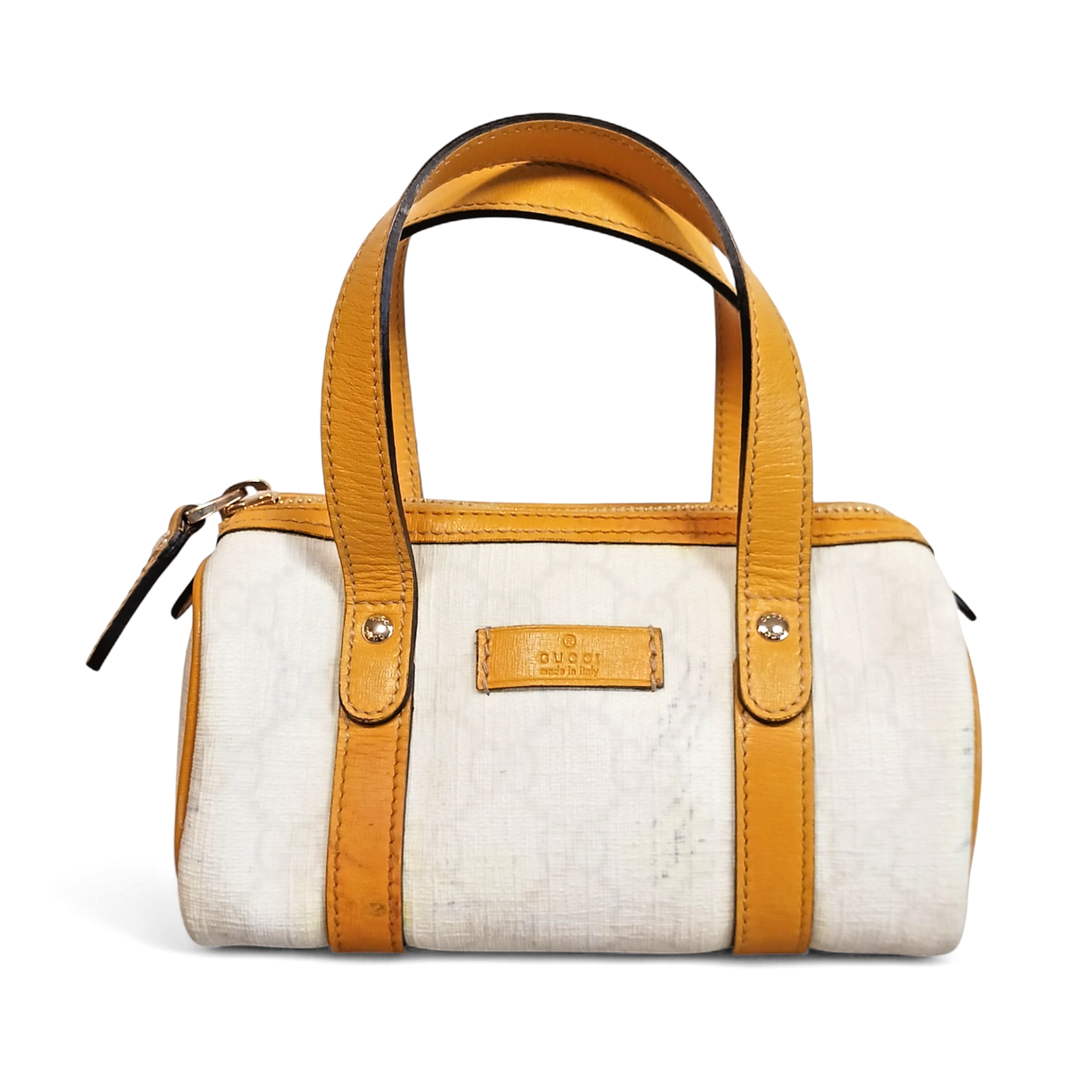 GUCCI Supreme 190400 Mini Boston Bag Pouch Yellow Leather USED