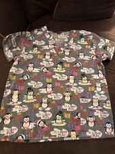 EUC Winter Holiday Christmas Penguins Scrub Top Size XL