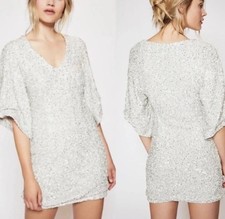 Free People Embellished Sequins Party Girl Mini Skirt Short Sleeve Dress 0 NEW