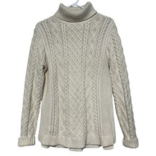Cable Knit Fisherman Sweater Size M Nautical Turtleneck Cream Chunky Preppy Fall