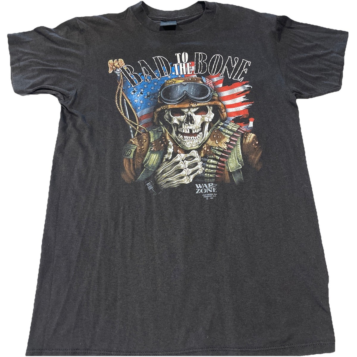 90s HARLEY DAVIDSON 3D EMBLEM TシャツUSA製 VINTAGE 90s 3D EMBLEM U.S. ARMY BAD TO THE BONE T-SHIRT SZ S