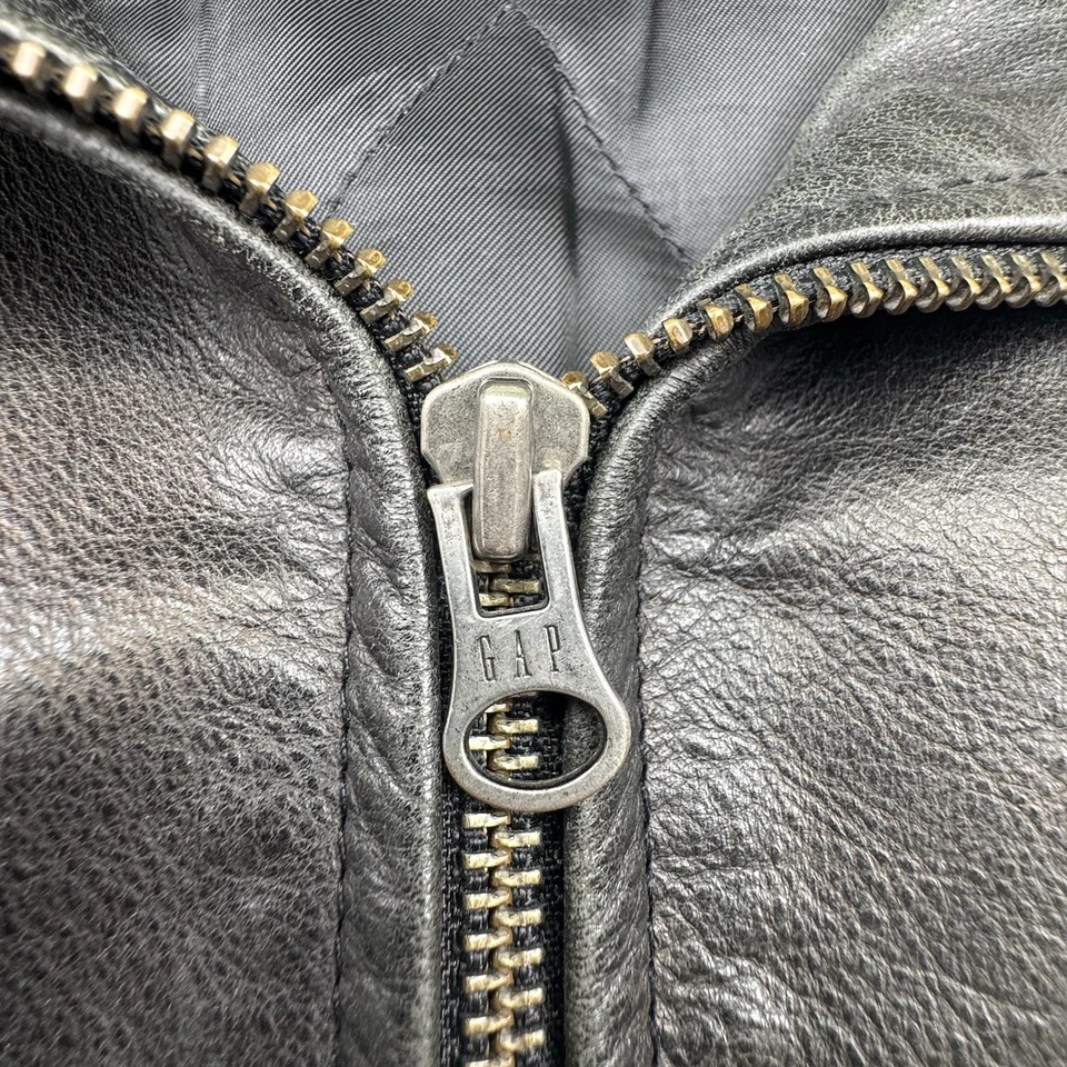 Gap Leather Jacket Black Mens Sz L Full Zip Quilt Lining Vintage Large 112110 - Image 3 of 4