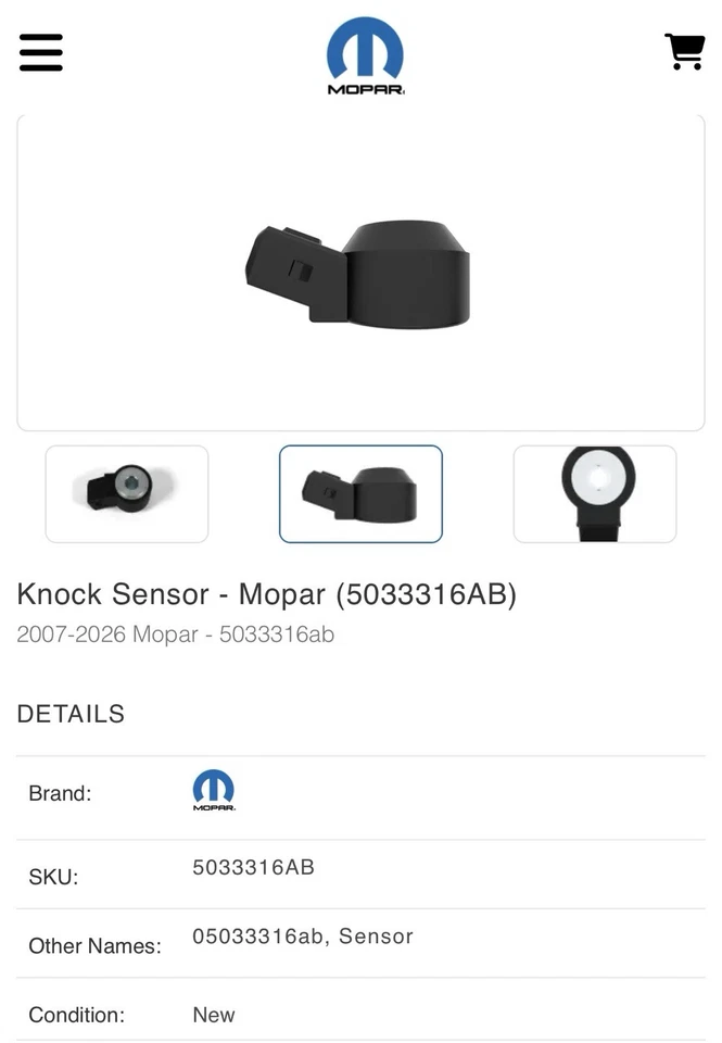 NUEVO Genuino Mopar 05033316AB Sensor de Golpe Jeep Dodge RAM Chrysler Foto 2 de 3