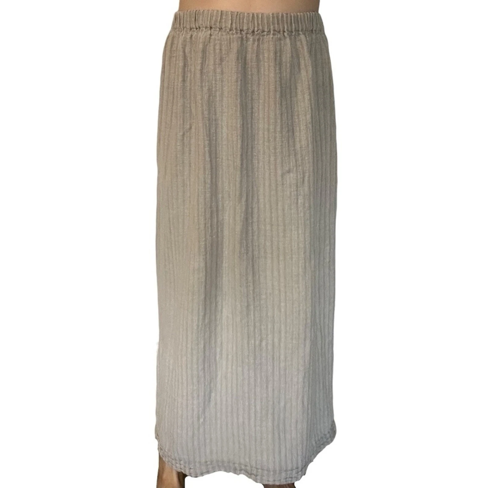 Flax Skirt Maxi Minimalist Tan Linen Casual Lagenlook Fairy Boho Size Large