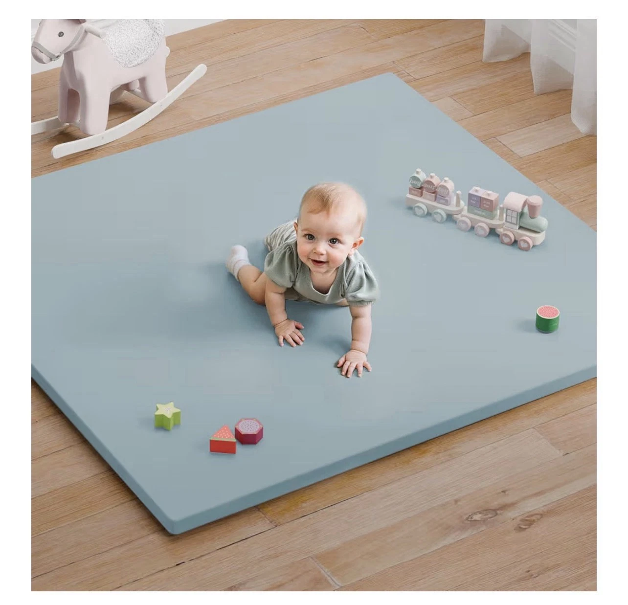 Baby Play Mat for Floor, 50x50 Vegan Leather Playpen Mat Thickened Foam Cushion