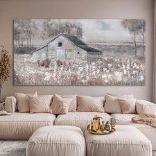 Cow Home Wall Decor Floral Canvas Print Room Decorations Large 29"x58" Brown