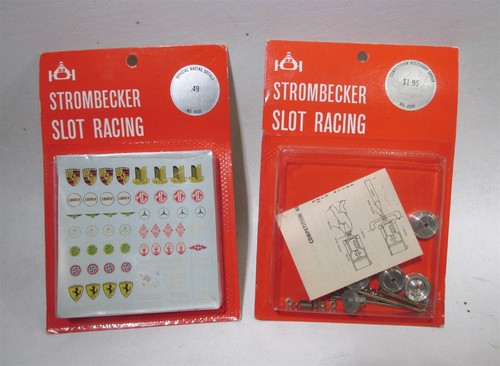 Vintage Strombecker Slot Cars Accessory Parts 8090 Wheel Axel 8035 Decals