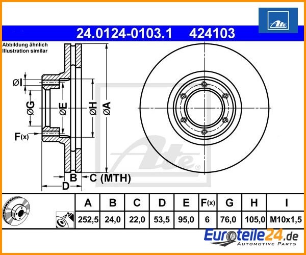 2 St. Bremsscheibe Ate 24.0124-0103.1 FüR Renault Trafic Bus-image