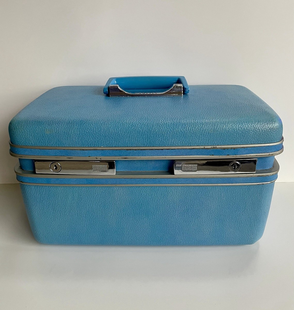 Vintage Samsonite Makeup Case Blue Hard Shell Travel Vanity Train
