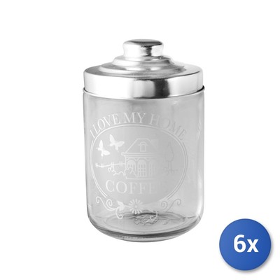 6x Chio Kaffeedosen aus Glas und Aluminium mit Dekor und mit Kapazität von