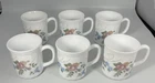 Vintage Set of 6 Arcopal France Rosalie Cup White Milk Glass Flowers - MINT