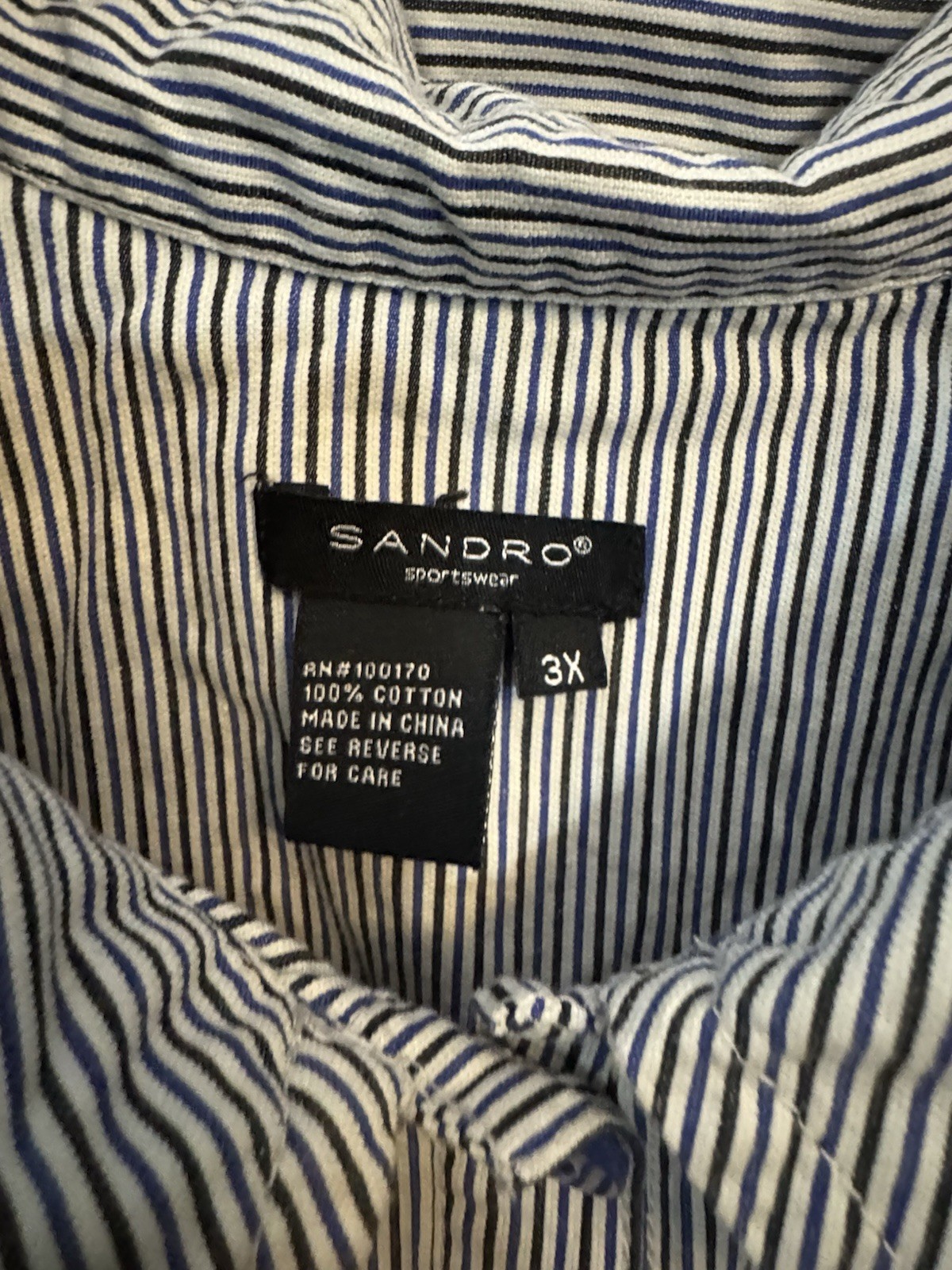 Sandro Striped Button Down Shirt Jacket Blue Whit… - image 4