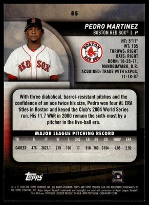 Pedro Martinez 2025 Stadium Club #85 Boston Red Sox | eBay