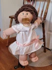 Vintage 1985 CABBAGE PATCH KIDS Girl Brown Hair Brown Eyes Pacifier Ponytail
