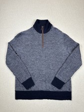 UNTUCKit Sweater Mens Large Birdseye Merino Wool Quarter Zip Pullover Grey Blue
