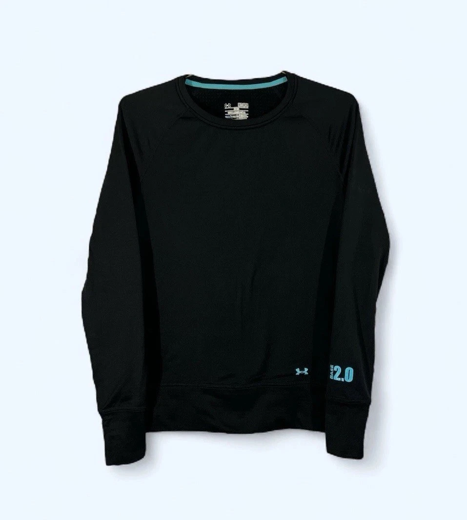 Under Armour COLDGEAR BASE 2.0 Shirt Womens M Black Waffle Knit Thermal Layer
