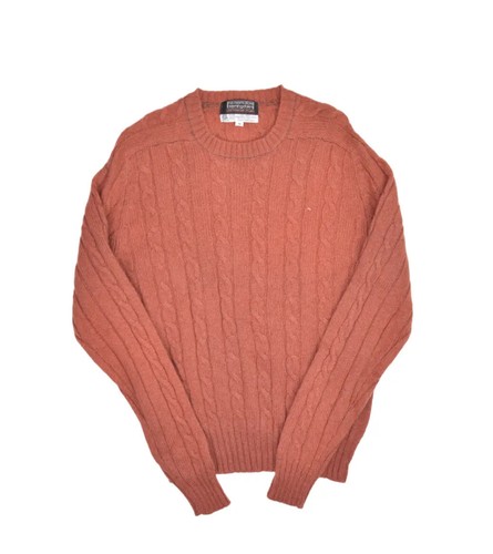 Vintage Bloomingdales Sweater Mens Medium Wool Orange Cable Knit Fisherman Crew - Image 1