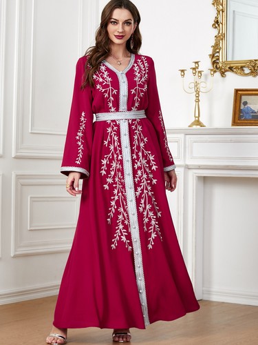 Muslimische Stickerei elegant Kaftan Maxikleid bescheiden Frauen Abaya Dubai Partykleid - Bild 19 von 53