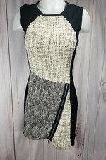 Rachel Rachel Roy 2 Textured Tweed Shift Dress Sleeveless Black Cream Workwear