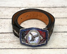 VTG Western Leegin Tooled Leather Belt Eagle Buckle Womens w/Name Kathleen Sz 38