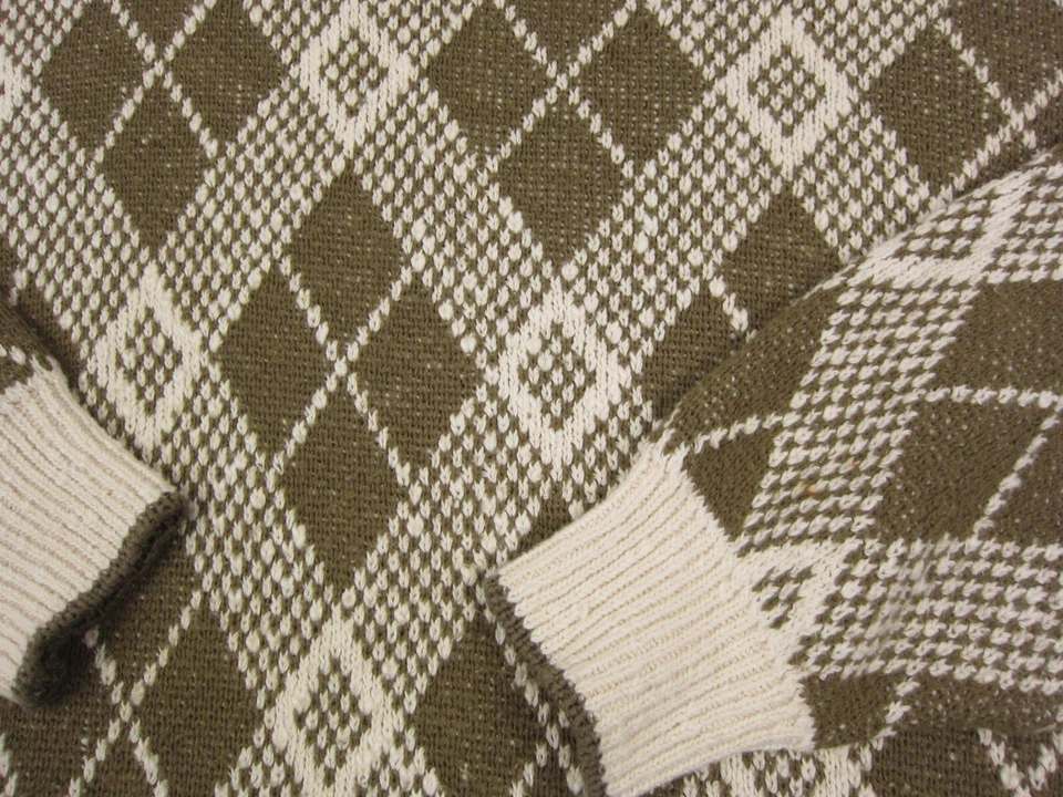 Vintage Trader Bay Sweater Mens Large Green Diamond Made in USA Casual Cotton - Image 3 of 4