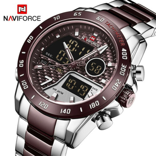 Luxury Brand Men NAVIFORCE Steel Wrist Watch Military Digital Sport LED Watches - Afbeelding 1 van 14