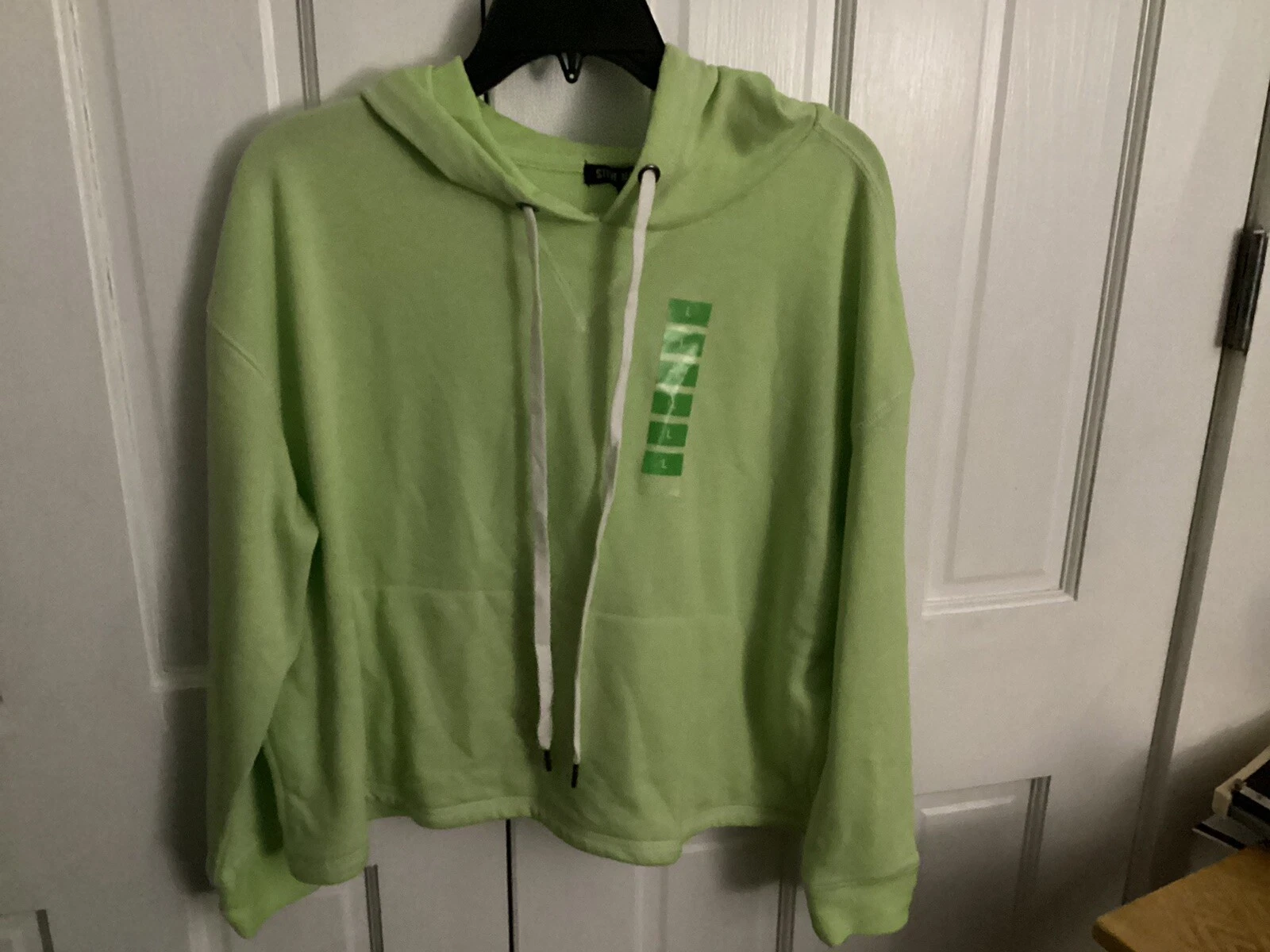 New Steve Madden Women's Cropped Hoodie Sweatshirt Neon Yellow Green L NWT