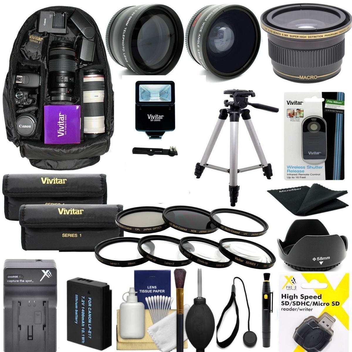 CANON EOS REBEL 2000D FULL 58MM HD ACCESSORY KIT LENSES FLASH 60