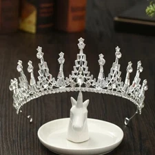 Silver Tiara Crown Princess Queen gems Icy gift bridal metal wedding prom spike