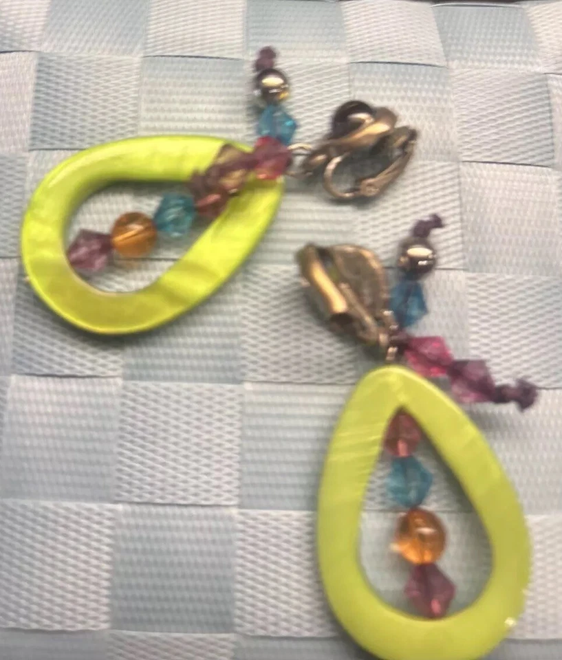 💎 Pendientes Clip Lucita Verde Cuelga Cuentas Rosa Azul Foto 3 de 4