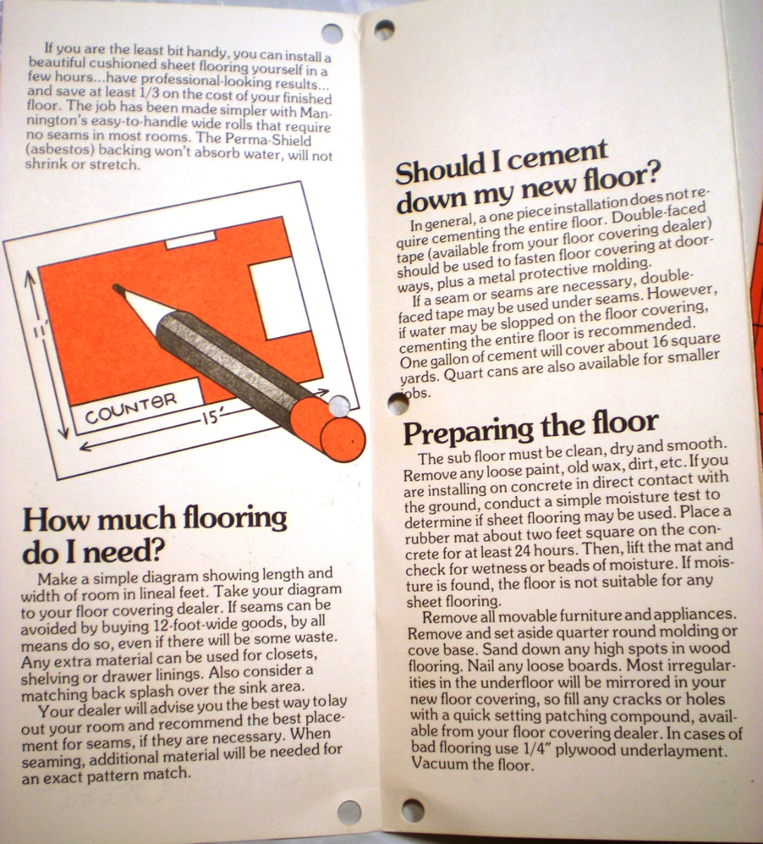 MANNINGTON MILLS VINYL Flooring Installation Guide ASBESTOS Backing