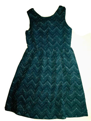 Three Pink Hearts Trixxi Emerald Green /Silver Glitter /Chevron Dress Girls  XL | eBay
