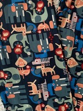 Lularoe Leggings OS Multicolor Animals Elephants Lions on Dark Teal Blue NWOT