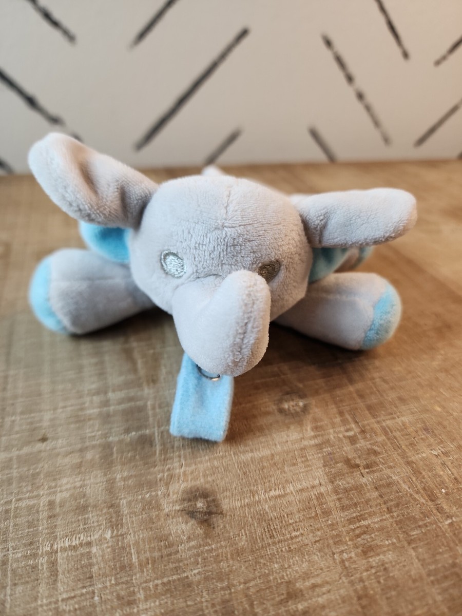 Le Bebe Favorite Mini Plush Pacifier Holder Snap It On Gray Blue Elephant  Binky