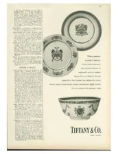 1960 Tiffany & Co. PRINT AD Lowestoft Heraldic China Dinner Plate Punch Bowl