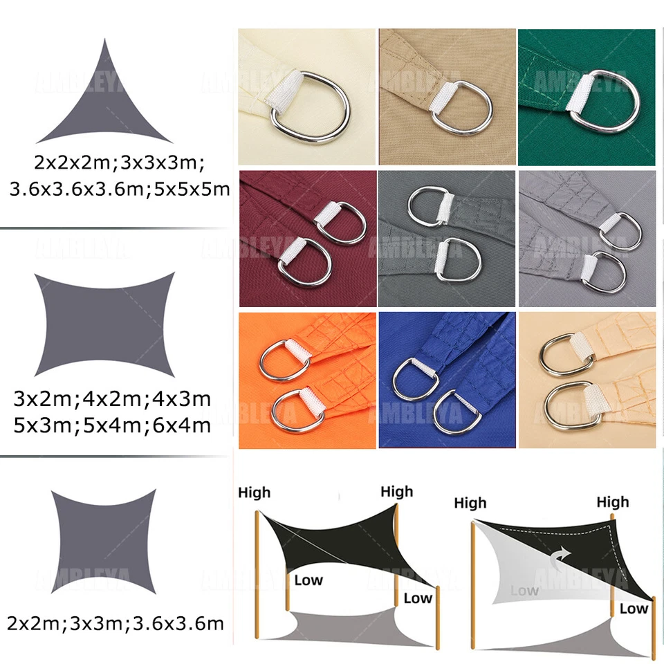 Heavy Duty Sun Shade Sail Shade Cloth 98% UV Block Triangle Square Rectangle - image 2 of 4