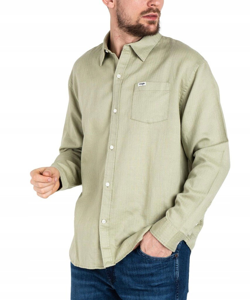 Wrangler 1 PKT Shirt Mens Medium Cotton Long Sleeve Relaxed Button Up Tea Leaf