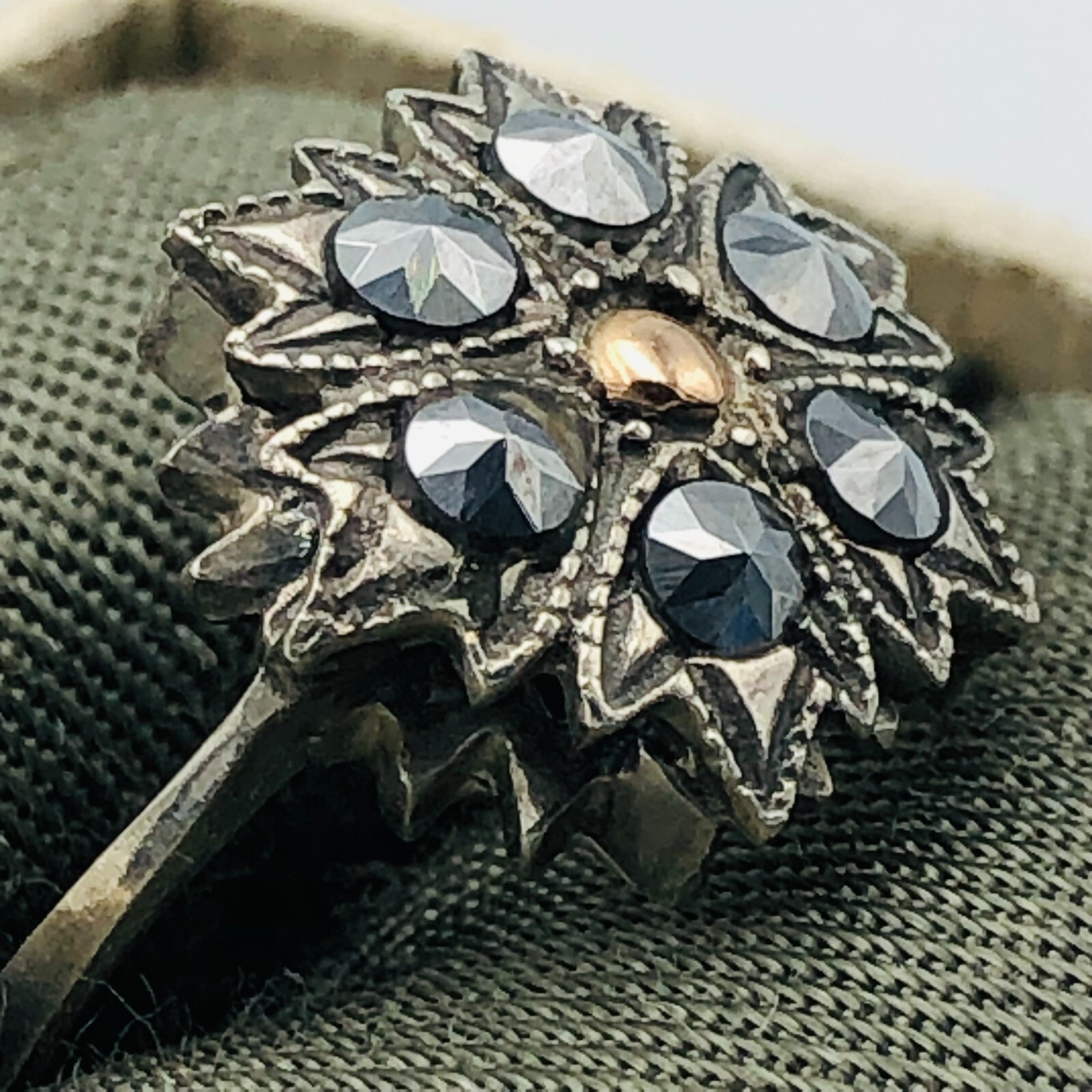 Vintage Marcasite Flower Ring Solid Silver 875 14… - image 2