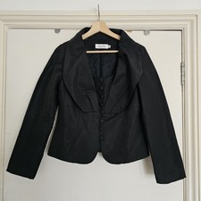 Rickie Freeman For Teri Jon Black Satin Silk Button Jacket Size 8