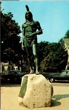 Statue Massasoit Monument Plymouth Massachusetts MA Postcard Plastichrome VTG