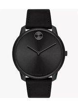 Brand New Movado Bold Men s Thin Black Dial Black Leather Strap Watch 3600831
