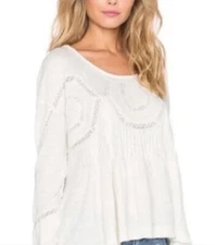 Free People cream long sleeve flowing lace blouse size xs