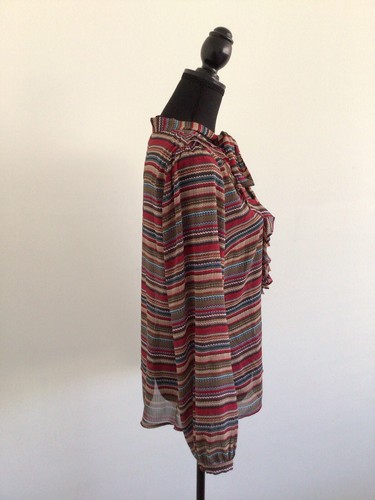 Diana Ferrari Womens Blouse Size 14 Striped Chiffon Shirt Ruffle Bow Button Up - Picture 3 of 16