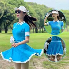 Women's Knit Short Sleeve T-shirtHigh Waist Pleated Patchwork Skirt Skorts
