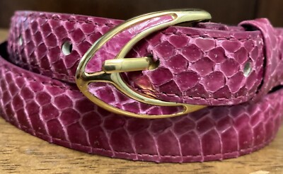 Dyed Pink Genuine Snakeskin Belt Gold toned Buckle Women display picture 3