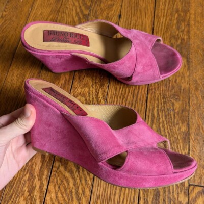 Bruno Ricci for Diane Y2k Pink Suede Cross Strap Wedge Heels