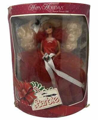1988 FIRST HAPPY HOLIDAY BARBIE IN ORIG BOX NRFB Heavy BOX DAMAGE