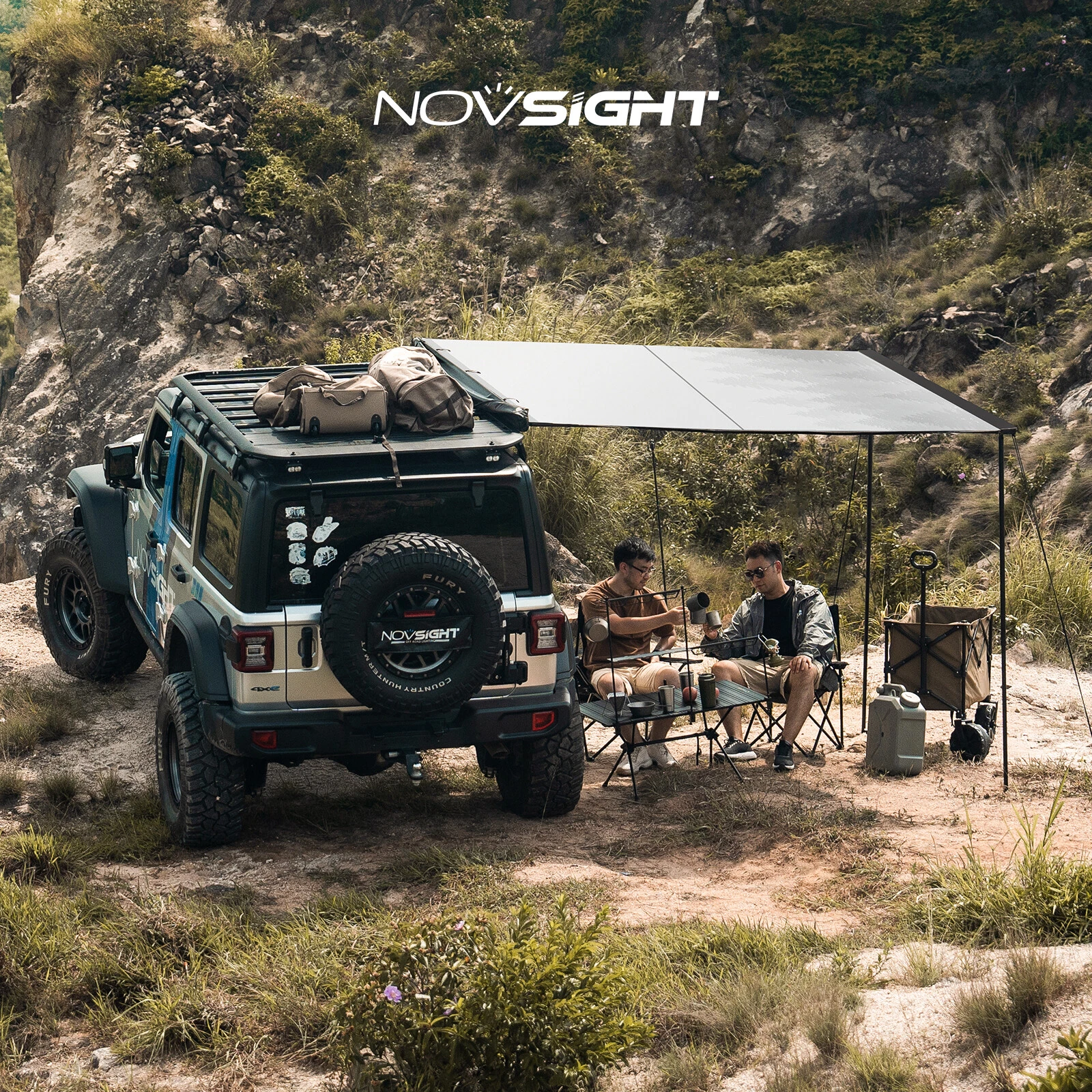 NOVSIGHT Carside Rooftop Pull Out Tent 420D Shelter Shade For SUV Camping Travel