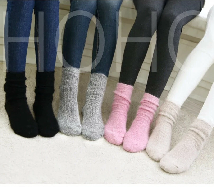 Mujeres 100% Lana Gruesa Informal Colores Sólidos Invierno Cálidos Fanshion Calcetines 3 Pares Foto 4 de 4